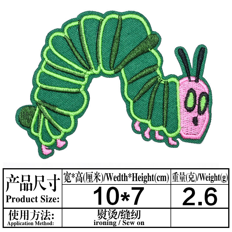 Wholesale Green caterpillar embroidered round-faced monkey and bee patch  OLY Exclusive